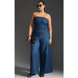 The Skipper Strapless Denim Wide-Leg Jumpsuit by Pilcro Sz 12